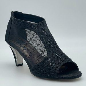 Valenti Franco Evelyn 8 Black Open Toe Rhinestone Glitter Mesh Cone Heels